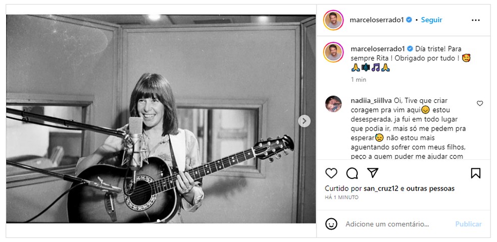 Marcelo Serrado lamenta morte de Rita Lee — Foto: Reprodução/ Instagram