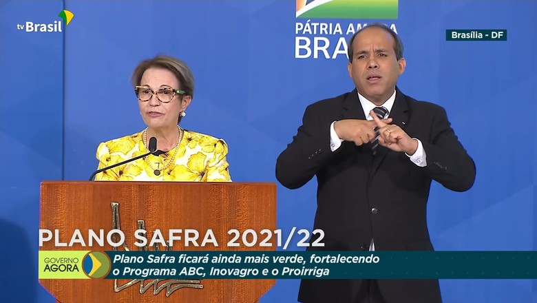 Ministra Tereza Cristina durante lançamento do Plano Safra 2021/22 (Foto: YouTube/Reprodução)