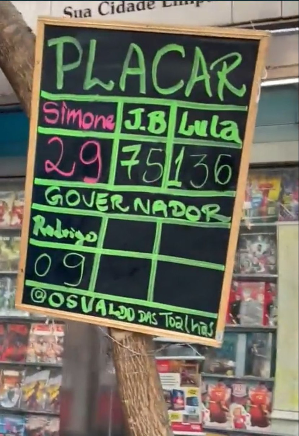 O placar do vendedor @osvaldodastoalhas — Foto: Reprodução/ Instagram