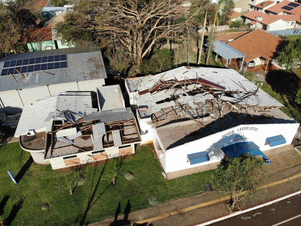 Telhado ficou destruído após temporal registrado no dia 22 em Maripá — Foto: Prefeitura de Maripá