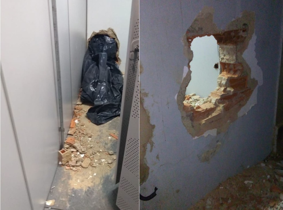 Bandidos fizeram buracos na parede de uma agência bancária de Elesbão Veloso (Foto: Divulgação/ Polícia Militar)