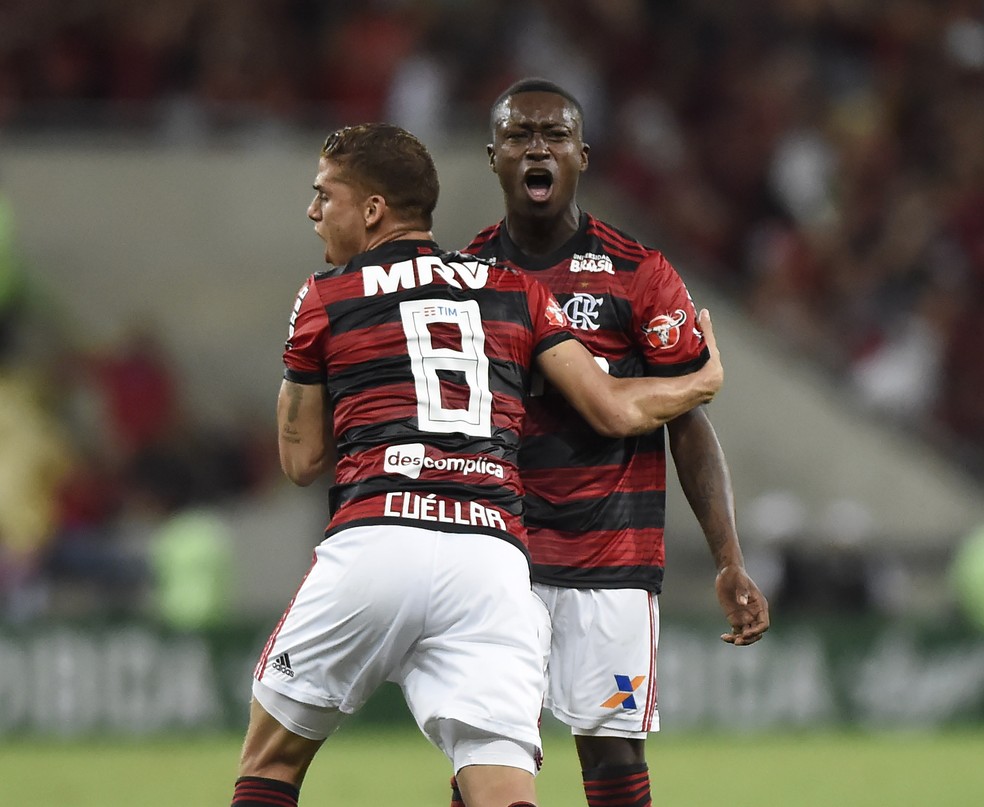 Marlos Moreno comemora seu primeiro gol com a camisa do Flamengo â€” Foto: AndrÃ© DurÃ£o / GloboEsporte.com