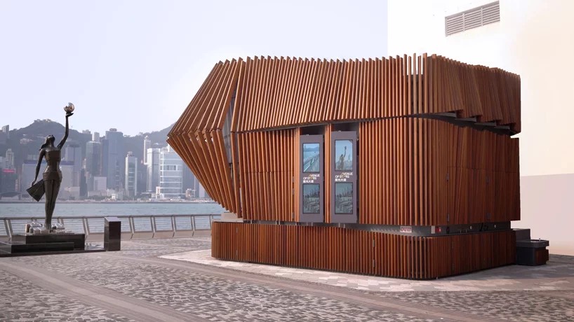 Quiosque tem fachada cinética que funciona como toldo e portão (Foto: Divulgação)