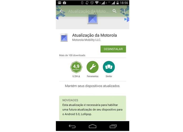 Moto G (2013) deve receber atualização para Android 5.0 Lollipop em breve (Foto: Reprodução/Matheus Vasconcellos)