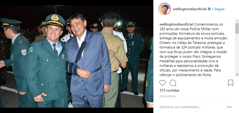 Wellington Dias publicou em suas redes sociais fotos da formatura dos soldados. (Foto: Reprodução/Instagram)