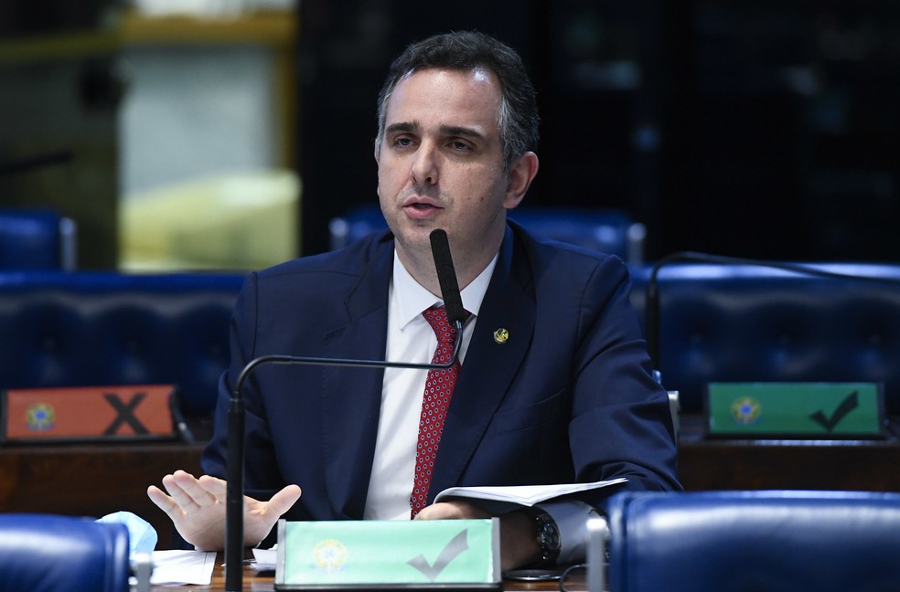 Rodrigo Pacheco (DEM-MG) em sessão do Senado  — Foto: Marcos Oliveira/Agência Senado