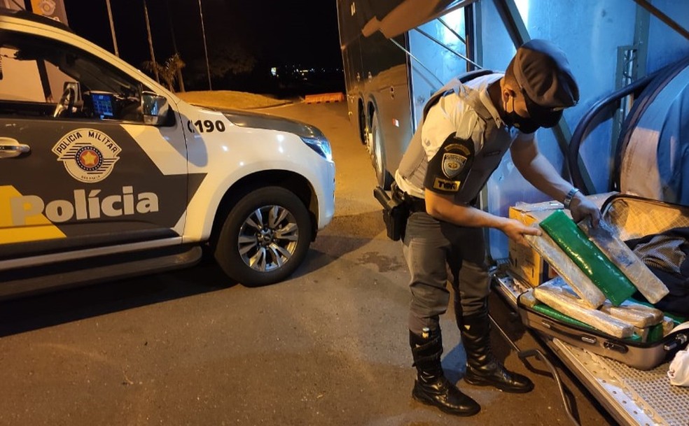 Polícia Rodoviária apreendeu 16 tabletes de maconha, que pesaram quase 20 quilos — Foto: Polícia Rodoviária