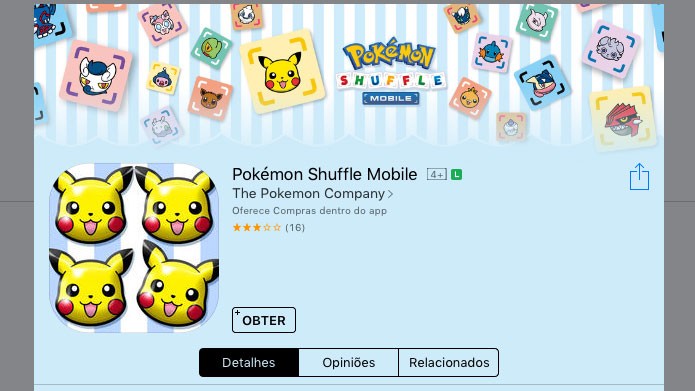 Na página do Pokémon Shuffle na App Store, clique em Obter para fazer o download (Foto: Reprodução/Tais Carvalho)