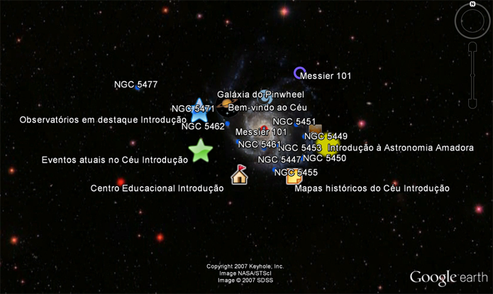 Mapa estelar mostra nomes de estrelas e dá informações sobre astronomia (Foto: Reprodução/Google Earth)