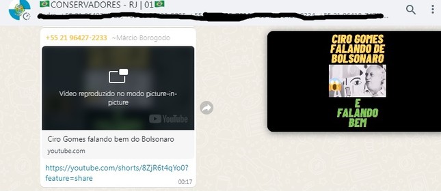 Print de grupos bolsonarista compartilhando Ciro