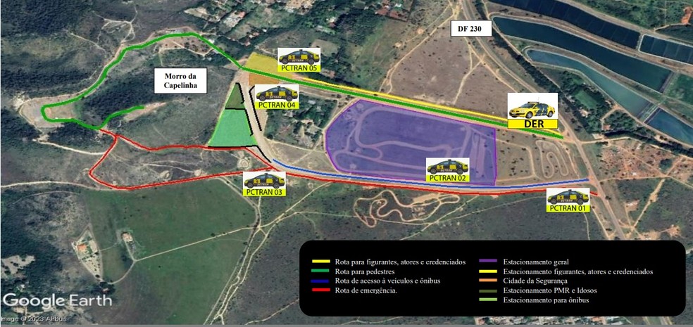 Mapa do planejamento de trânsito para Sexta-Feira da Paixão no Morro da Capelinha — Foto: Divulgação/Detran-DF