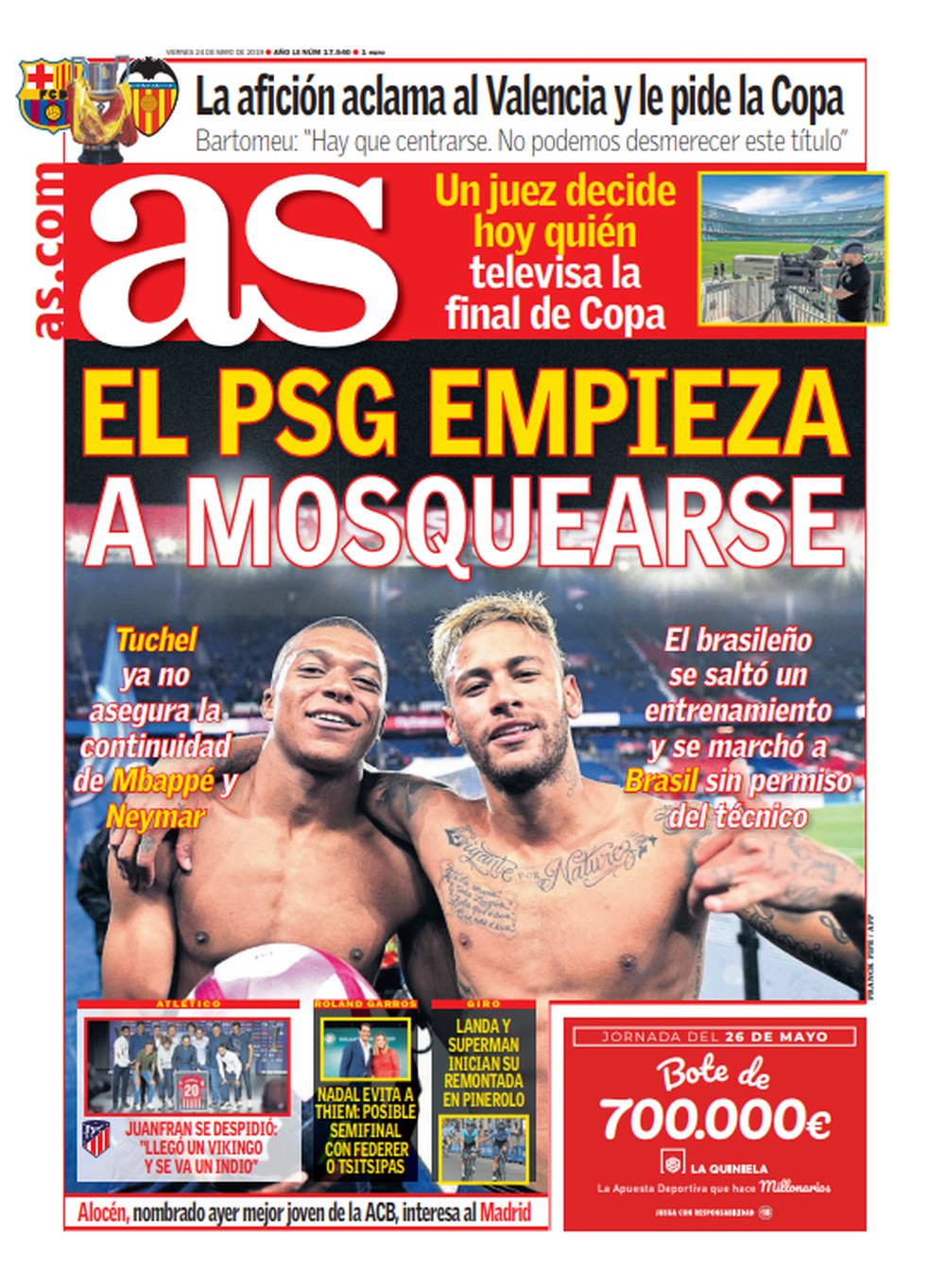 Neymar e Mbappé são destaque na imprensa de Madri — Foto: Reprodução / AS 