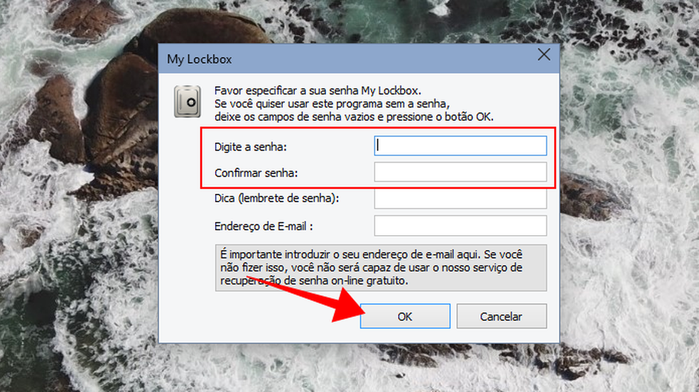 Defina a senha de bloqueio do My Lockbox (Foto: Reprodução/Paulo Alves)