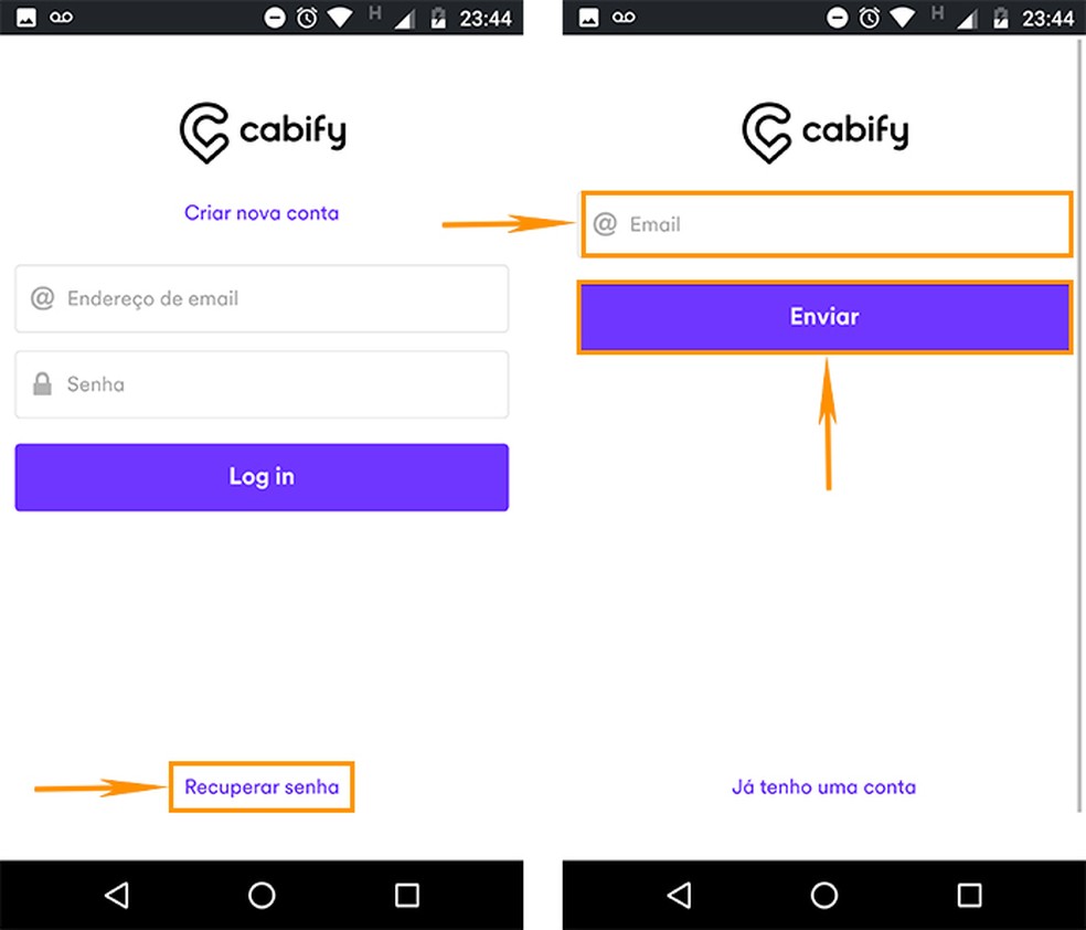 Acesse a recuperação de senha do Cabify pelo celular (Foto: Reprodução/Barbara Mannara)