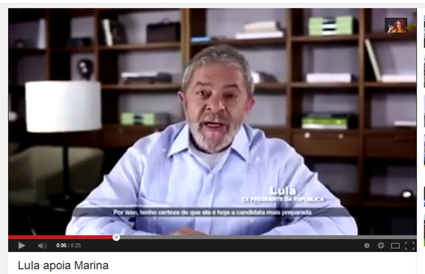 Cena do vídeo no qual o PT apontou fraude, em que Lula supostamente dá apoio a Marina Silva (Foto: Reprodução/YouTube)