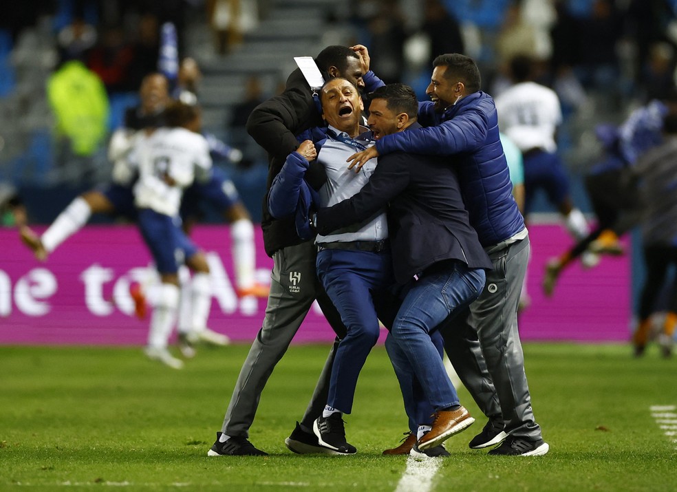 Ram&oacute;n D&iacute;az faz muita festa ap&oacute;s a vit&oacute;ria do Al Hilal contra o Flamengo &mdash; Foto: Andrew Boyers/Reuters