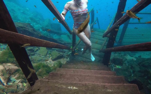 Juliana Knust posa em  fundo de lagoa em Bonito