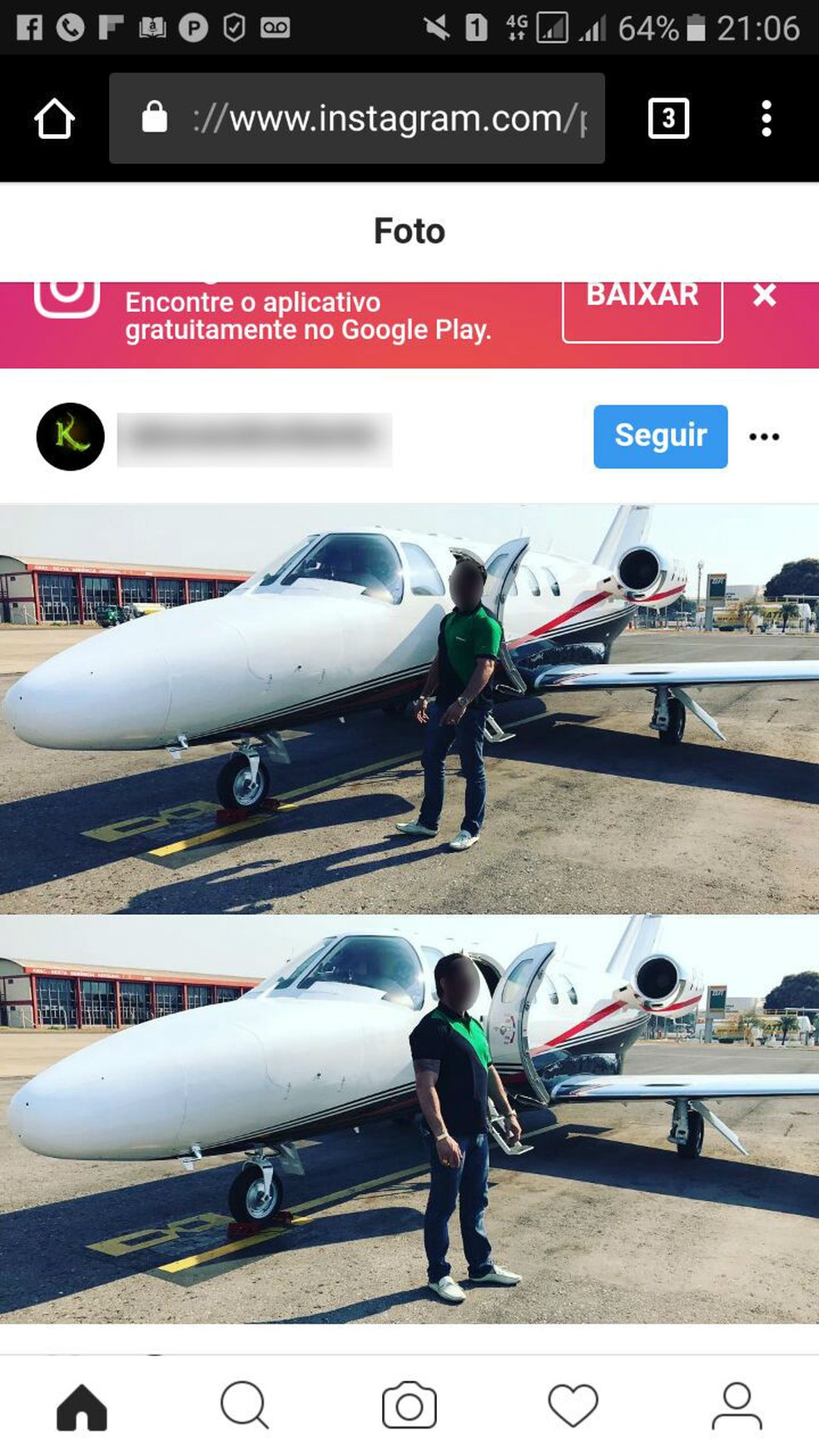 Foto de um dos donos da Kriptacoin com o avião comprado com dinheiro do esquema de 'pirâmide financeira' (Foto: Instagram/Reprodução)