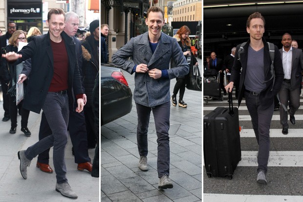 Tom Hiddleston: três momentos diferentes, mesma bota (Foto: AKM-GSI)