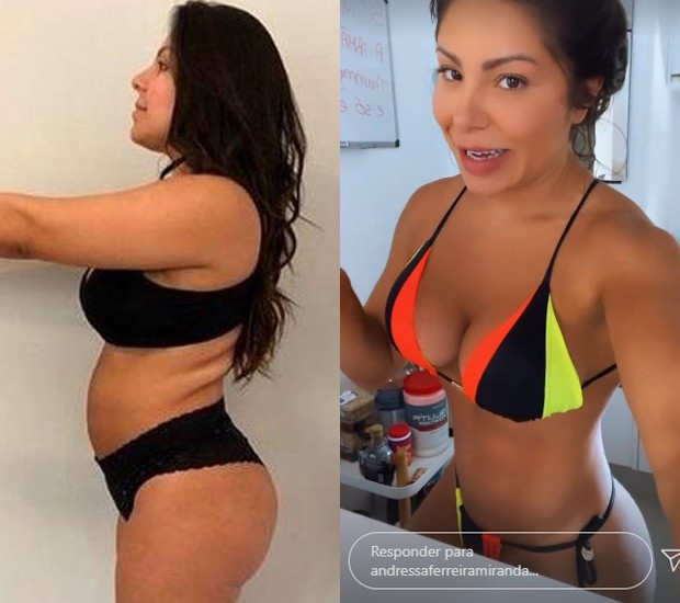 Andressa Miranda antes e depois de perder 20 kg (Foto: Reprodução/Instagram)