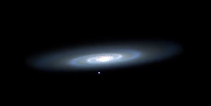 Após ser expulsa pelo buraco negro, a estrela  S5-HVS1 sai do centro da Via Láctea  (Foto: Reprodução/Youtube)