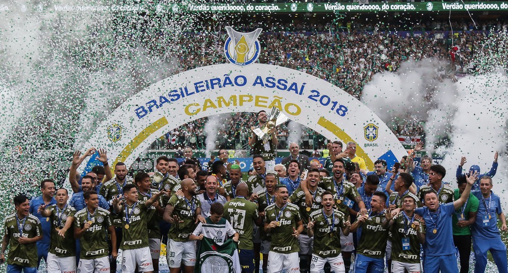 Palmeiras comemora o título Brasileiro de 2018 — Foto: Miguel SCHINCARIOL/getty