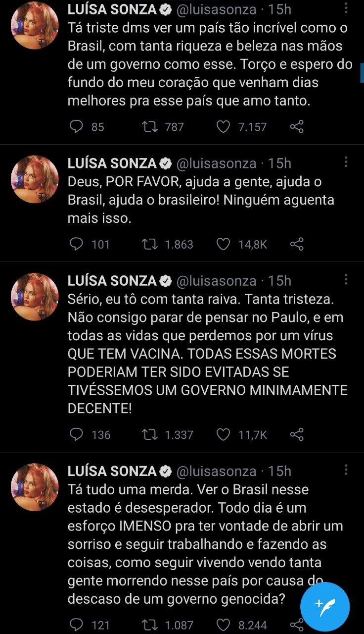 Luisa Sonza desabafa no Twitter (Foto: Reprodução/Twitter)