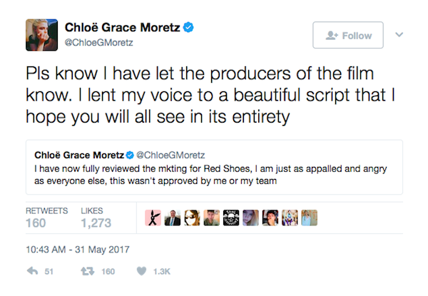 Uma das respostas de Chloe Grace Moretz às críticas ao cartaz da animação estrelada por ela (Foto: Twitter)