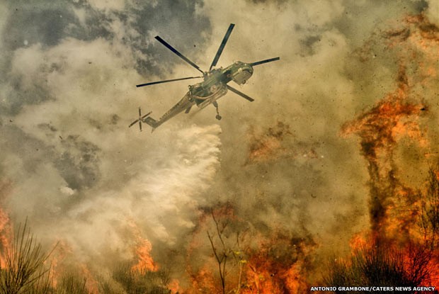 Bombeiros enfrentam chamas gigantes em florestas da Itália (Foto: Antonio Grambone/Caters)