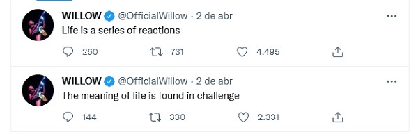 Os dois posts misteriosos de Willow Smith, filha do ator Will Smith (Foto: Twitter)