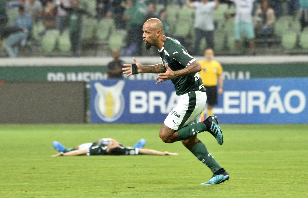 Felipe Melo comemora o gol da vitória do Palmeiras sobre a Chape — Foto: Marcos Ribolli