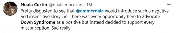 Críticas à novela britânica Emmerdale por causa de enredo sobre aborto e Síndrome de Down (Foto: Twitter)
