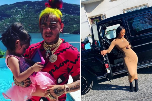 O rapper Tekashi 6ix9ine com a filha e a atual namorada do músico com o carro dado por ele de presente para ela (Foto: Instagram)