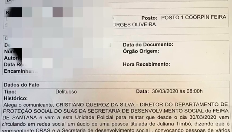 Boletim de ocorrência foi registrado para investigar fraudes em Feira de Santana — Foto: Reprodução / Prefeitura de Feira de Santana