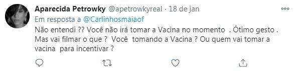 Aparecida Petrowick contestando Carlinhos Maia (Foto: Reprodução/ Twitter)