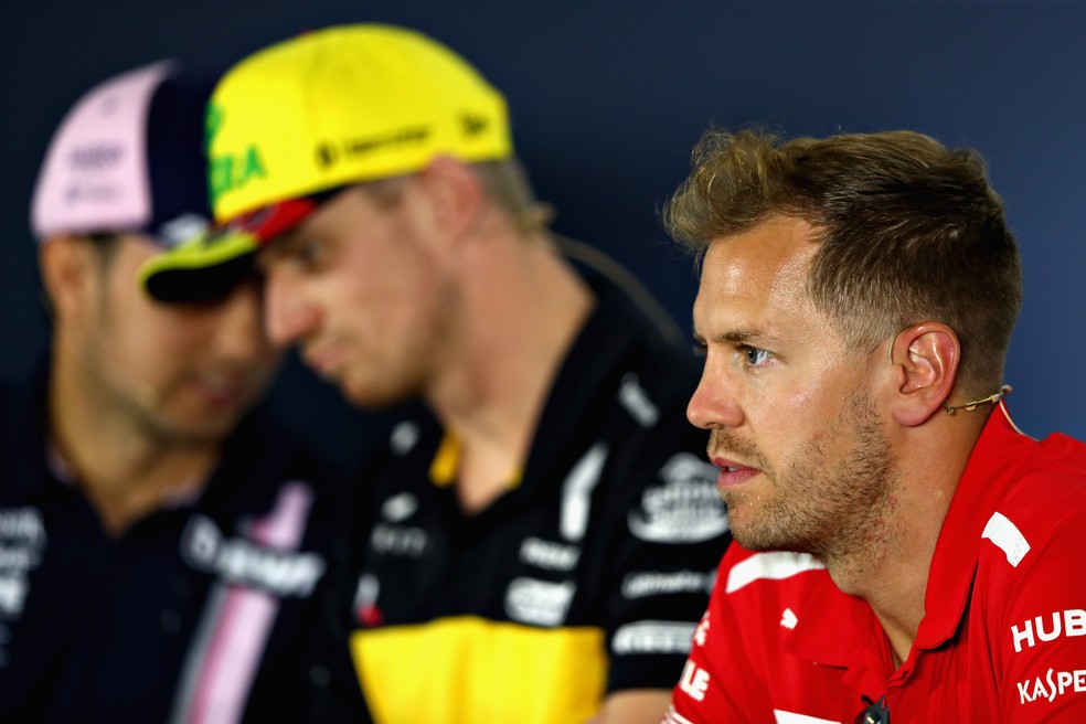 Sebastian Vettel na coletiva de imprensa do GP da Alemanha (Foto: Dan Istitene/Getty Images)
