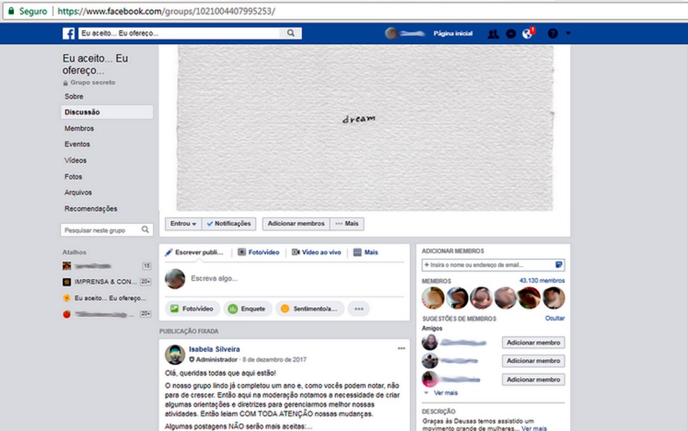 Grupo tem mais de 43 mil membros no Facebook (Foto: Reprodução/Facebook)