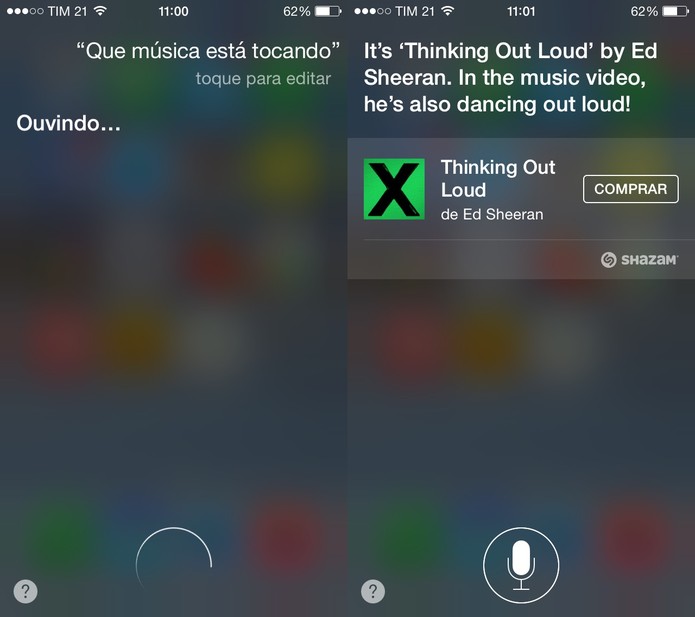 Siri, assistente digital do iOS, identifica a música que estiver tocando (Foto: Reprodução/Juliana Pixinine)