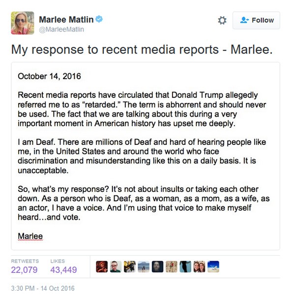 Marlee Matlin (Foto: Twitter)