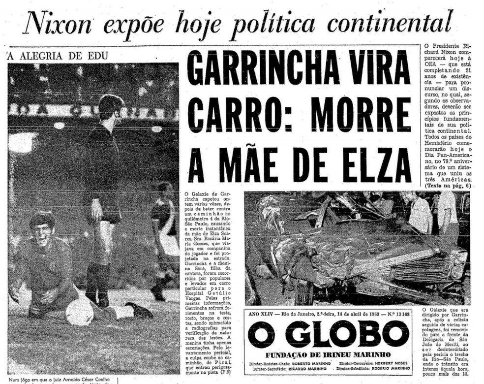 Manchete da morte da mãe de Elza Soares — Foto: Reprodução/O Globo