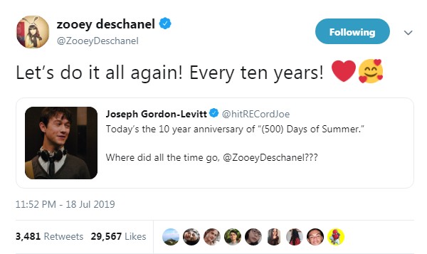Zooey Deschanel responde a Joseph Gordon-Levitt no Twitter (Foto: Reprodução / Twitter)