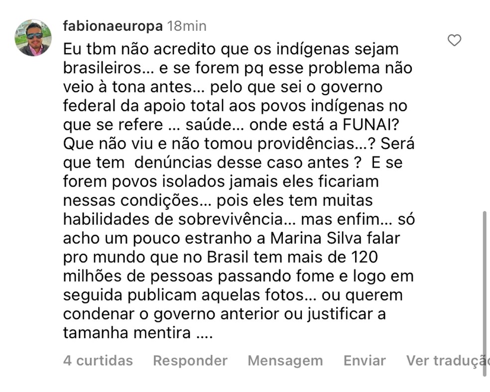 Comentário foi deixado no Instagram da TV Morena  — Foto: Redes Sociais