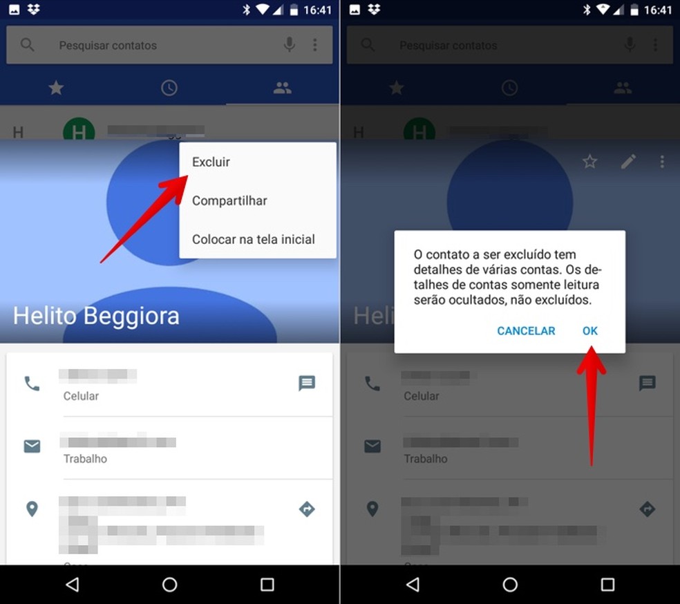 Apagando contato da agenda — Foto: Reprodução/Helito Beggiora