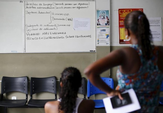 Mulheres desempregadas olham quadro com oportunidades de trabalho em agência de empregos em Itaboraí, no Rio de Janeiro (Foto: Ricardo Moraes/Arquivo/Reuters)