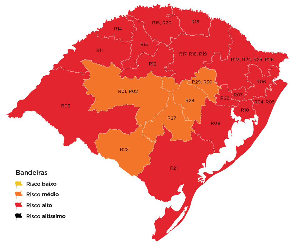 Distanciamento Controlado Mapa Preliminar Tem 16 Regioes Em Bandeira Vermelha No Rs Rio Grande Do Sul G1