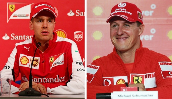 Novo chefe da Ferrari vê muitas semelhanças entre Sebastian Vettel e Michael Schumacher (Foto: Montagem com fotos da Getty Images)