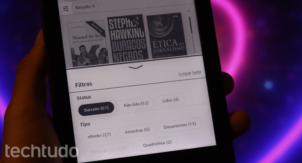 'Filtros' do Kindle podem te ajudar a gerenciar melhor seus livros — Foto: Danilo Paulo de Oliveira/TechTudo