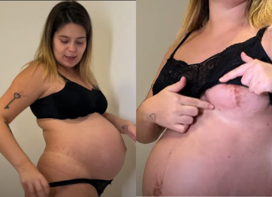 Viih Tube faz 'tour' pelo corpo no final da gravidez