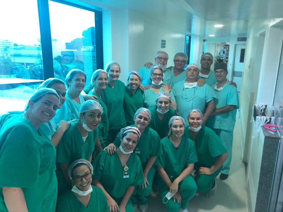 Equipe com 36 profissionais foi necessÃ¡ria para o parto de quÃ­ntuplos, no ES â€” Foto: DivulgaÃ§Ã£o