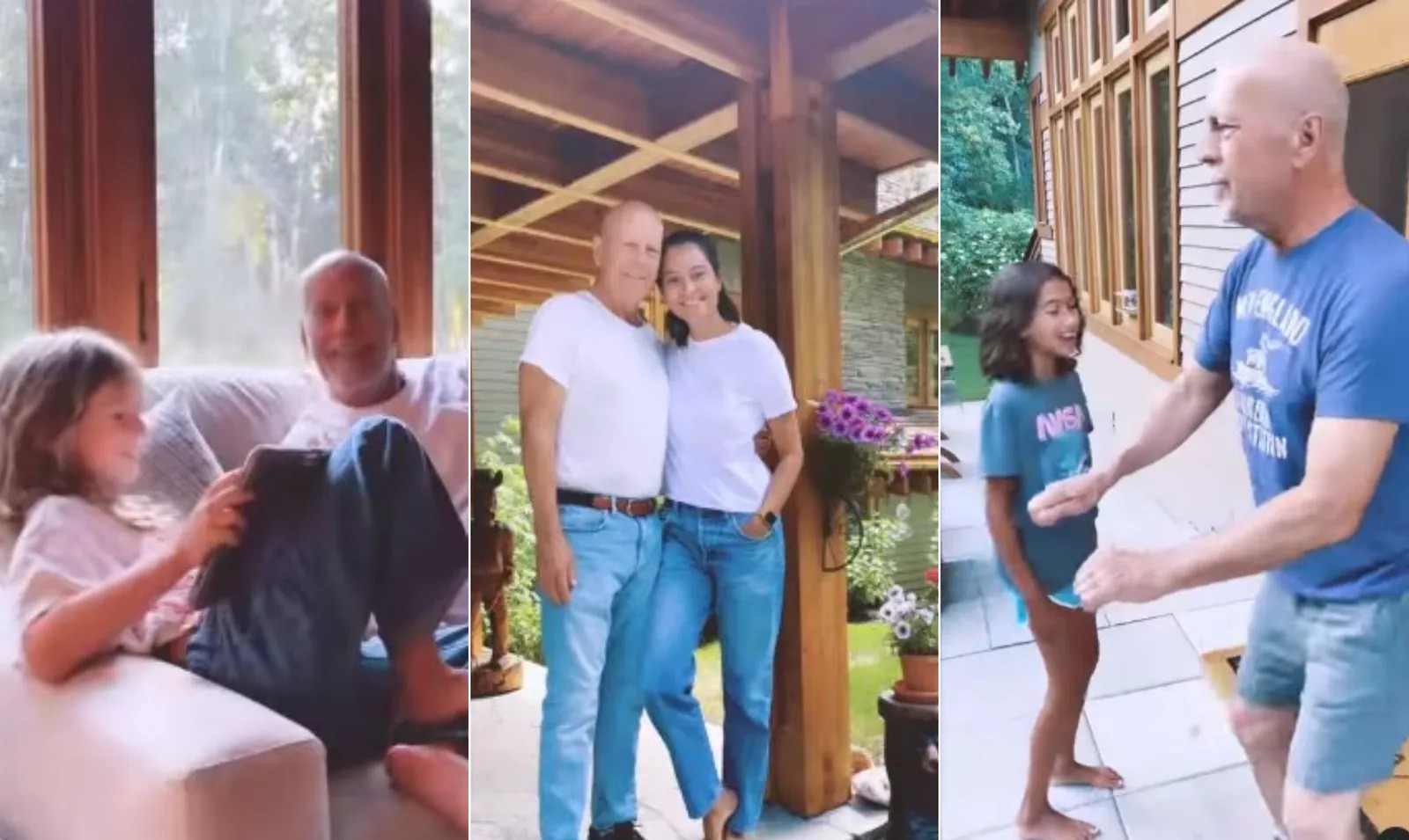 Bruce Willis com as filhas e a mulher em casa: rotina tranquila a lado da família — Foto: Reprodução/ Instagram